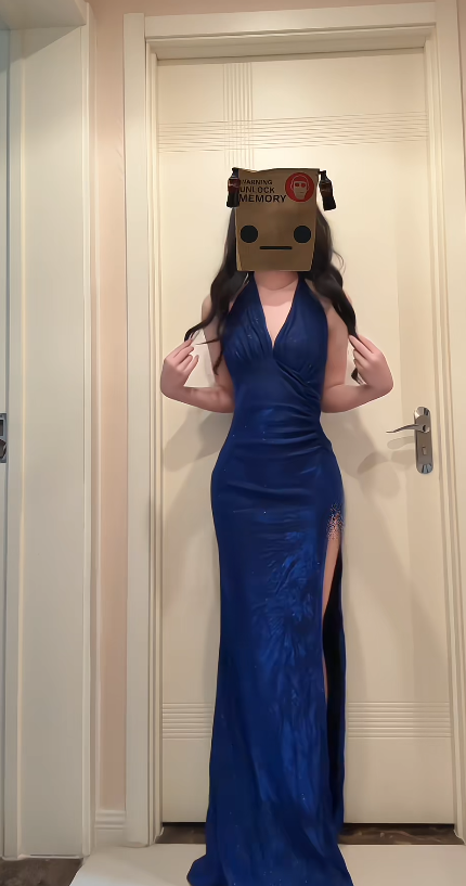 Chic Sheath Navy Blue Long Prom Dresses Satin V-Neck Evening Dresses Sleeveless Birthday Dresses ED05918