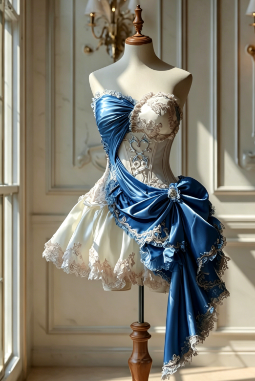 Gorgeous A-Line Blue Short Prom Dresses Satin Lace Sweetheart Birthday Dresses Sleeveless Evening Dresses ED06027
