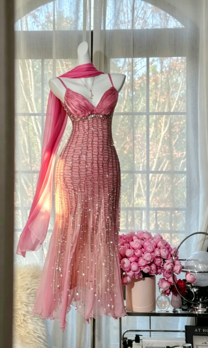 Vintage Peach Birthday Dresses Sapghetti Straps Sheath Short Prom Dresses Beaded Chifffon Backless Evening Dresses ED06074