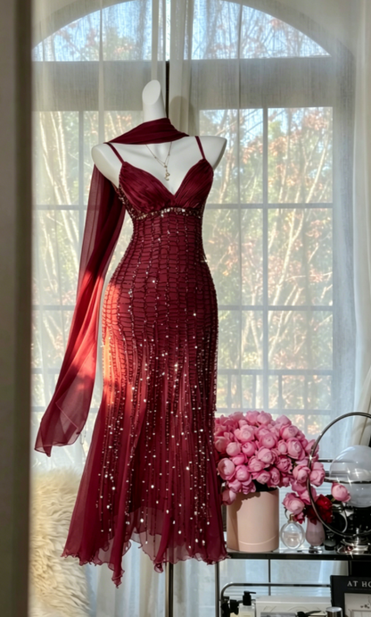 Vintage Peach Birthday Dresses Sapghetti Straps Sheath Short Prom Dresses Beaded Chifffon Backless Evening Dresses ED06074