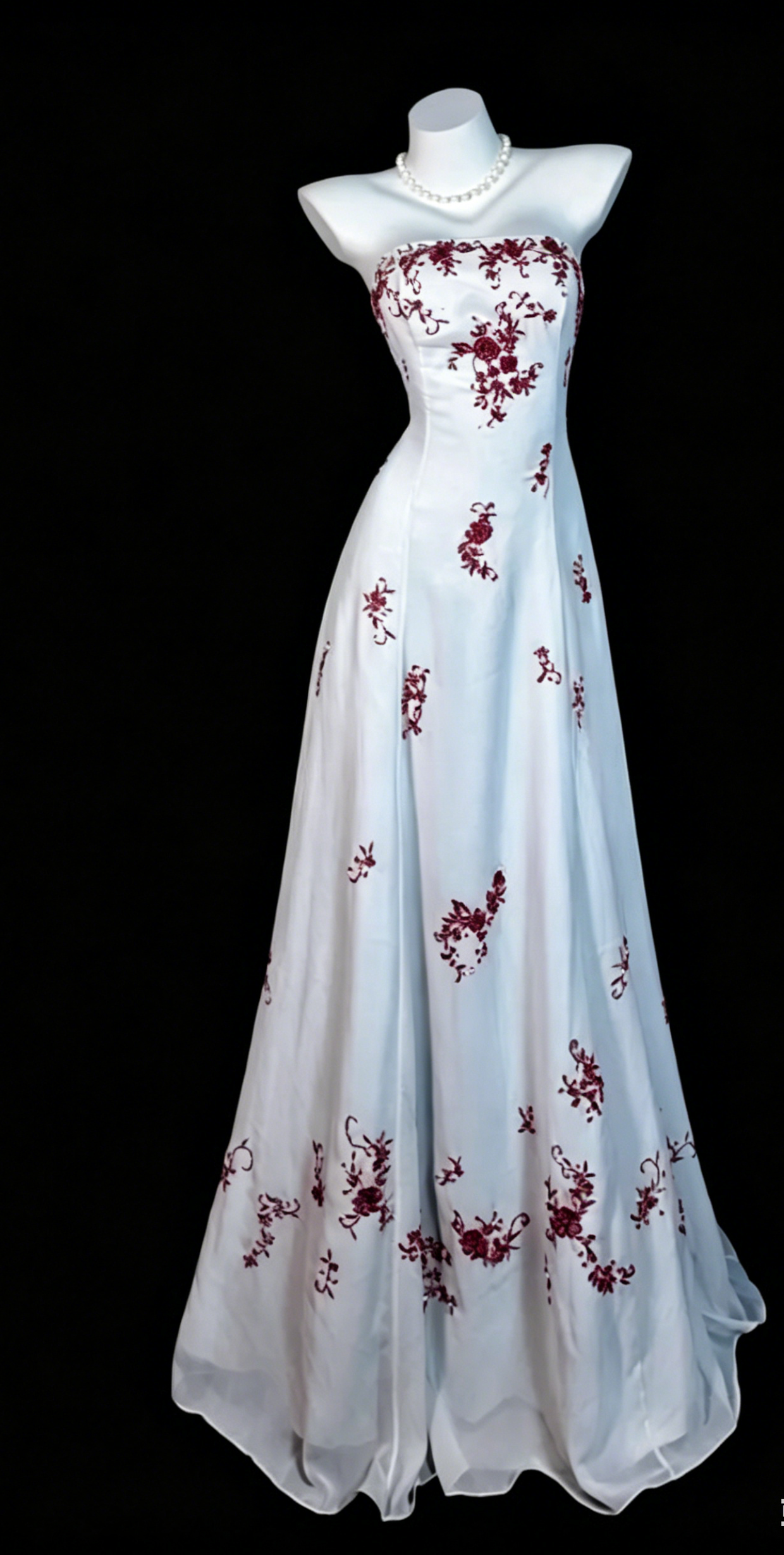 Chic White Long Prom Dresses Strapless A-Line Evening Dresses Embroidery Chiffon Sleeveless Birthday Dresses ED06121