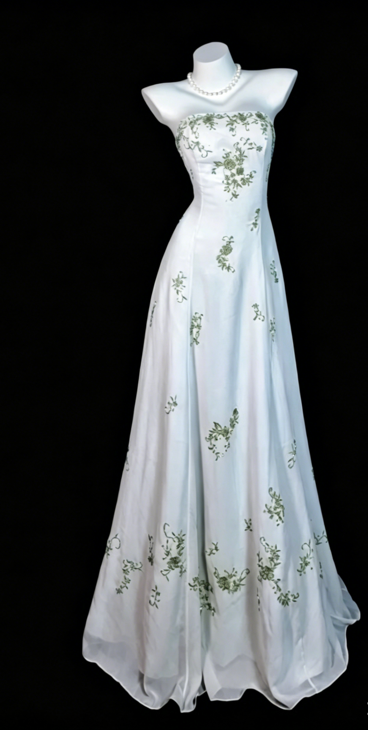 Chic White Long Prom Dresses Strapless A-Line Evening Dresses Embroidery Chiffon Sleeveless Birthday Dresses ED06121