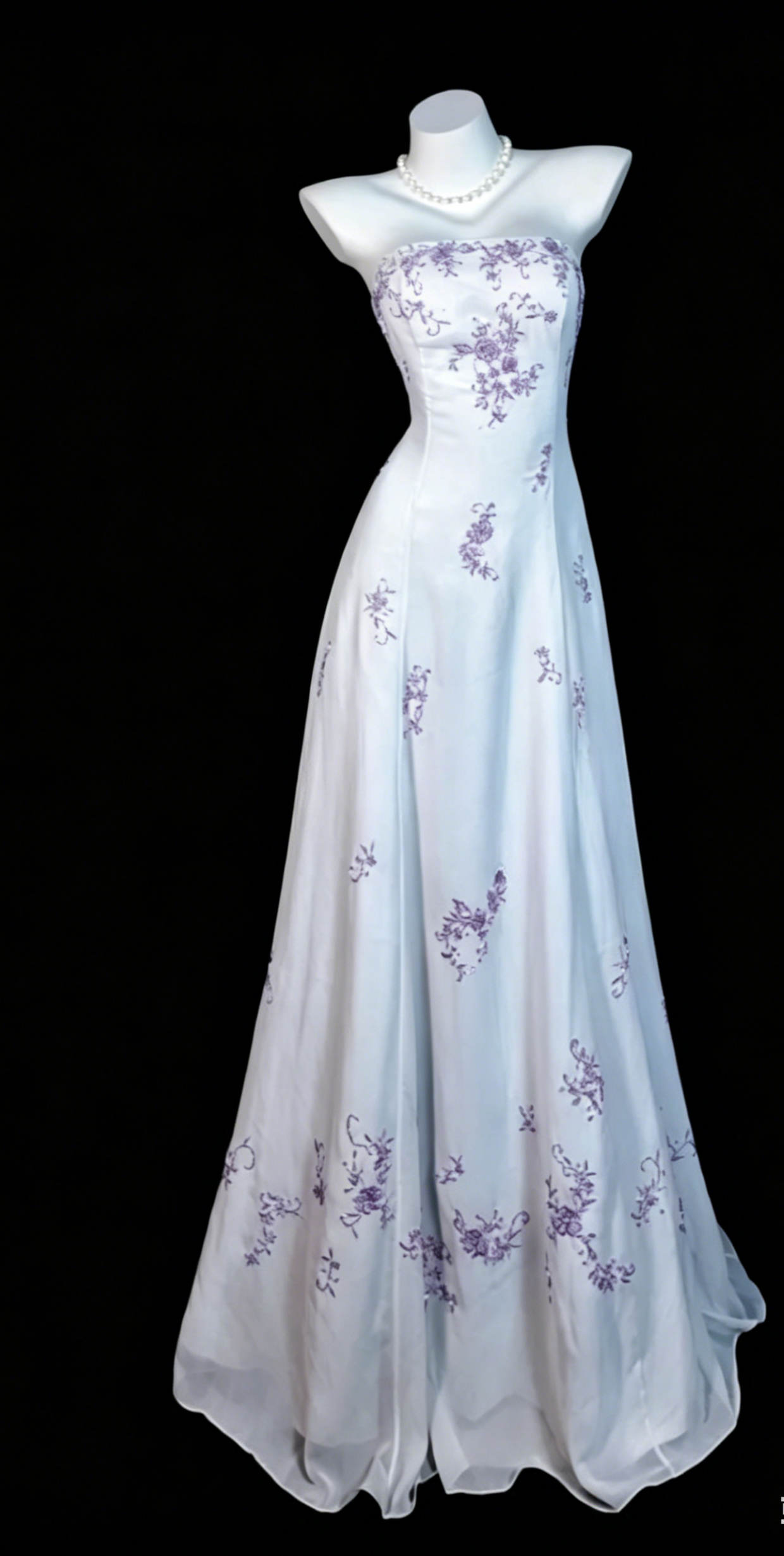 Chic White Long Prom Dresses Strapless A-Line Evening Dresses Embroidery Chiffon Sleeveless Birthday Dresses ED06121