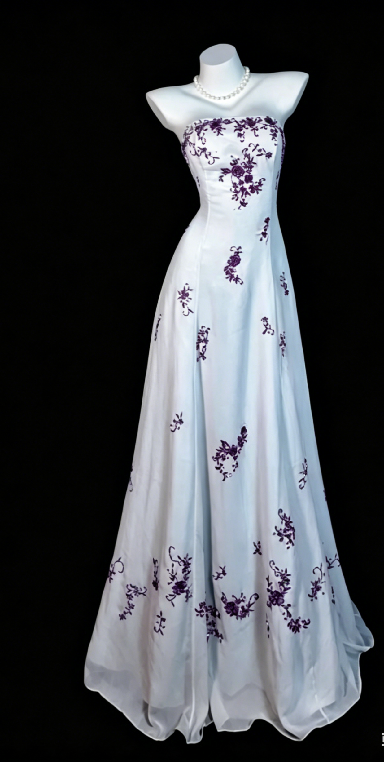Chic White Long Prom Dresses Strapless A-Line Evening Dresses Embroidery Chiffon Sleeveless Birthday Dresses ED06121