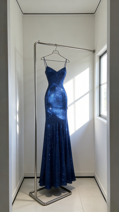 Chic Pink Long Prom Dresses Spaghetti Straps Sheath Evening Dresses Sequins Tulle Sleeveless Party Dresses ED06124