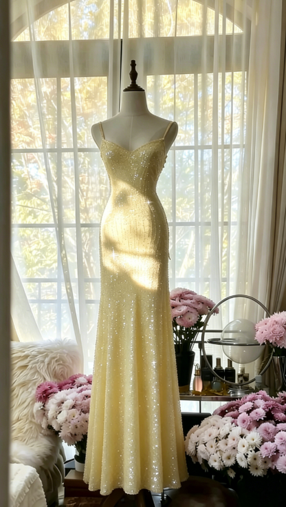 Chic Pink Long Prom Dresses Spaghetti Straps Sheath Evening Dresses Sequins Tulle Sleeveless Party Dresses ED06124
