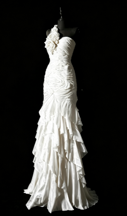 Chic Blue Long Prom Dresses One-shoulder Sheath Evening Dresses Tulle Sleeveless Party Dresses ED06127