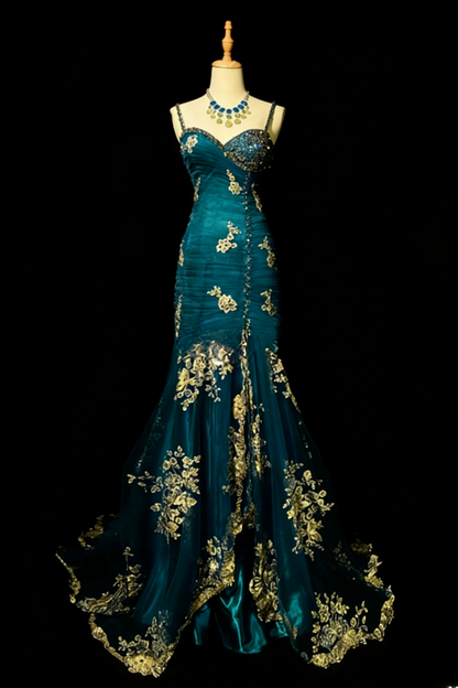Chic Blue Long Prom Dresses Beaded Tulle Sheath Evening Dresses Sleeveless Birthday Dress ED06181