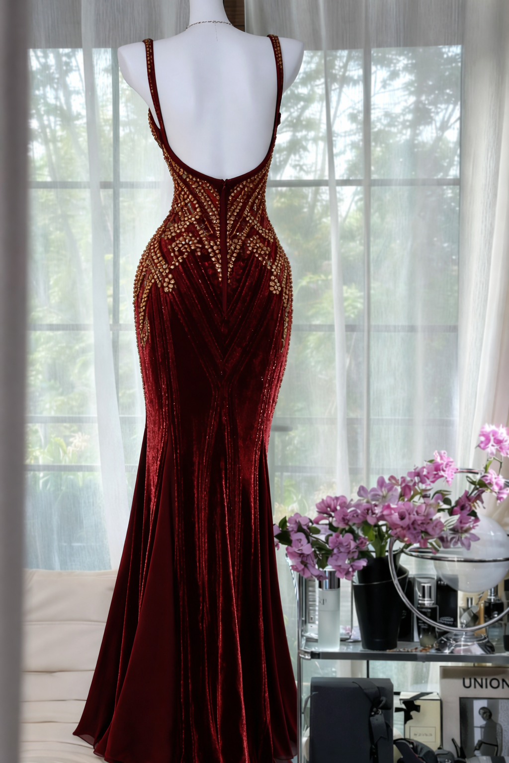Chic Dark Green Long Prom Dresses Beaded Chiffon Straps Mermaid Evening Dresses ED06190