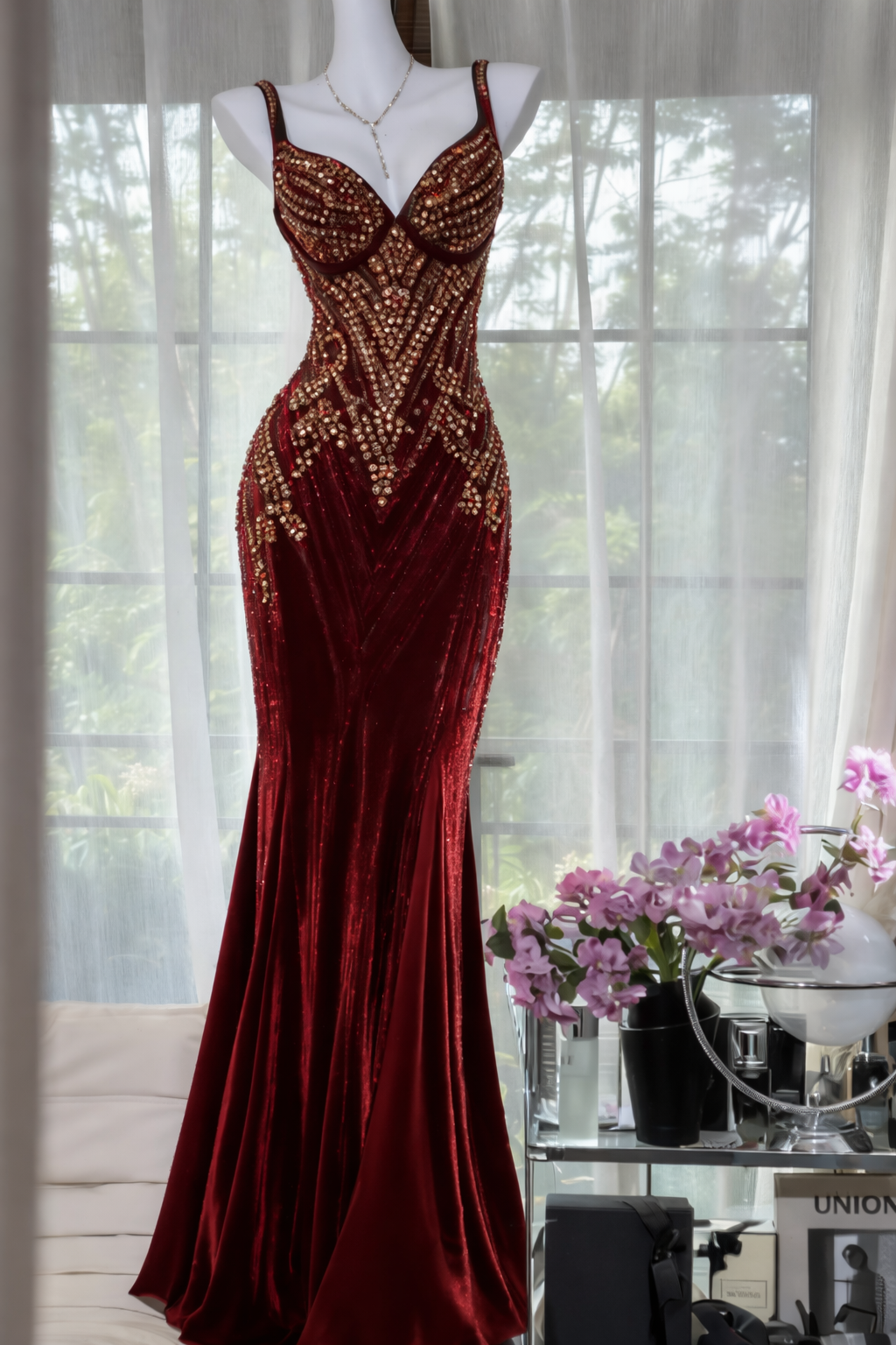 Chic Dark Green Long Prom Dresses Beaded Chiffon Straps Mermaid Evening Dresses ED06190