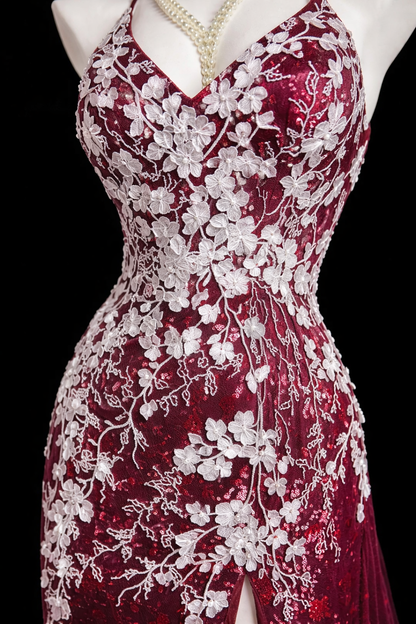 Chic Red Long Prom Dresses Tulle Applique Spaghetti Straps Mermaid Evening Dresses Sleeveless Birthday Dresses ED06209