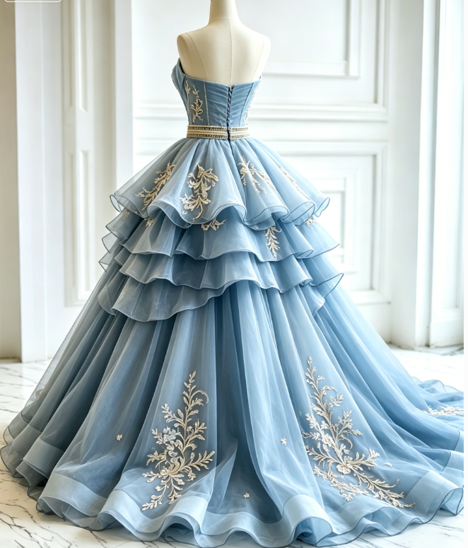 Chic Gray Blue Long Prom Dresses Tulle Applique Sweetheart A-Line Evening Dresses Sleeveless Birthday Dresses ED06211