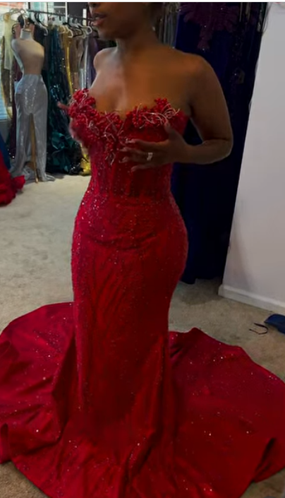 Elegant Burgundy Long Prom Dresses Sequins Satin Party Dresses Sweetheart Mermaid Birthday Dresses Sleeveless Evening Dresses ED06232