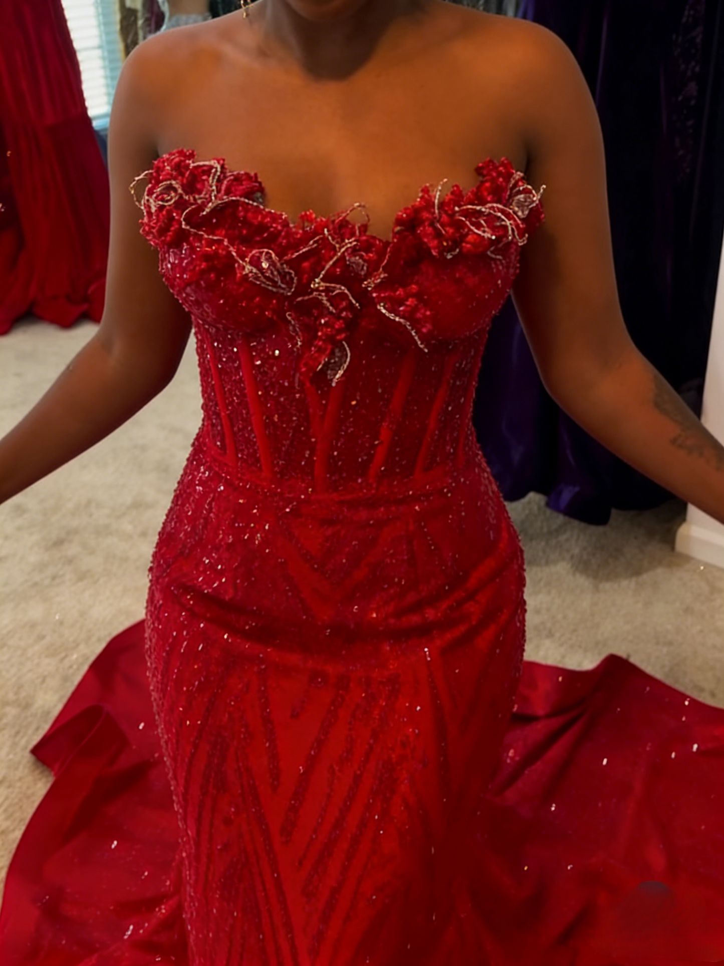 Elegant Burgundy Long Prom Dresses Sequins Satin Party Dresses Sweetheart Mermaid Birthday Dresses Sleeveless Evening Dresses ED06232