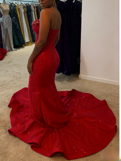 Elegant Burgundy Long Prom Dresses Sequins Satin Party Dresses Sweetheart Mermaid Birthday Dresses Sleeveless Evening Dresses ED06232