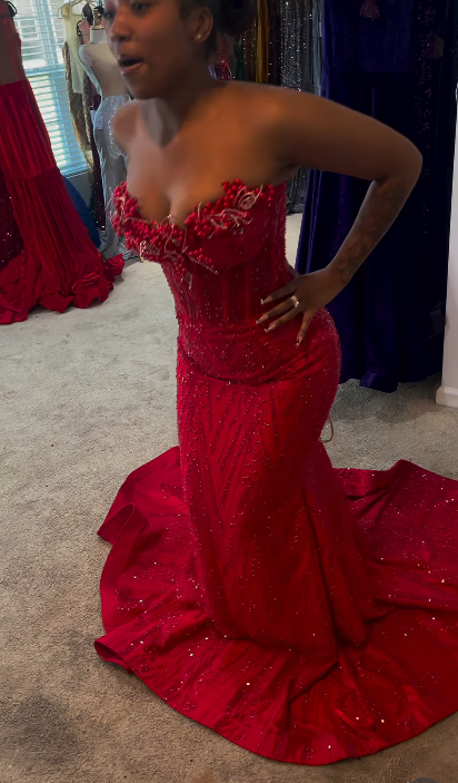 Elegant Burgundy Long Prom Dresses Sequins Satin Party Dresses Sweetheart Mermaid Birthday Dresses Sleeveless Evening Dresses ED06232