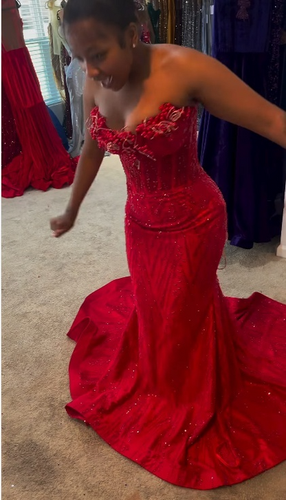 Elegant Burgundy Long Prom Dresses Sequins Satin Party Dresses Sweetheart Mermaid Birthday Dresses Sleeveless Evening Dresses ED06232