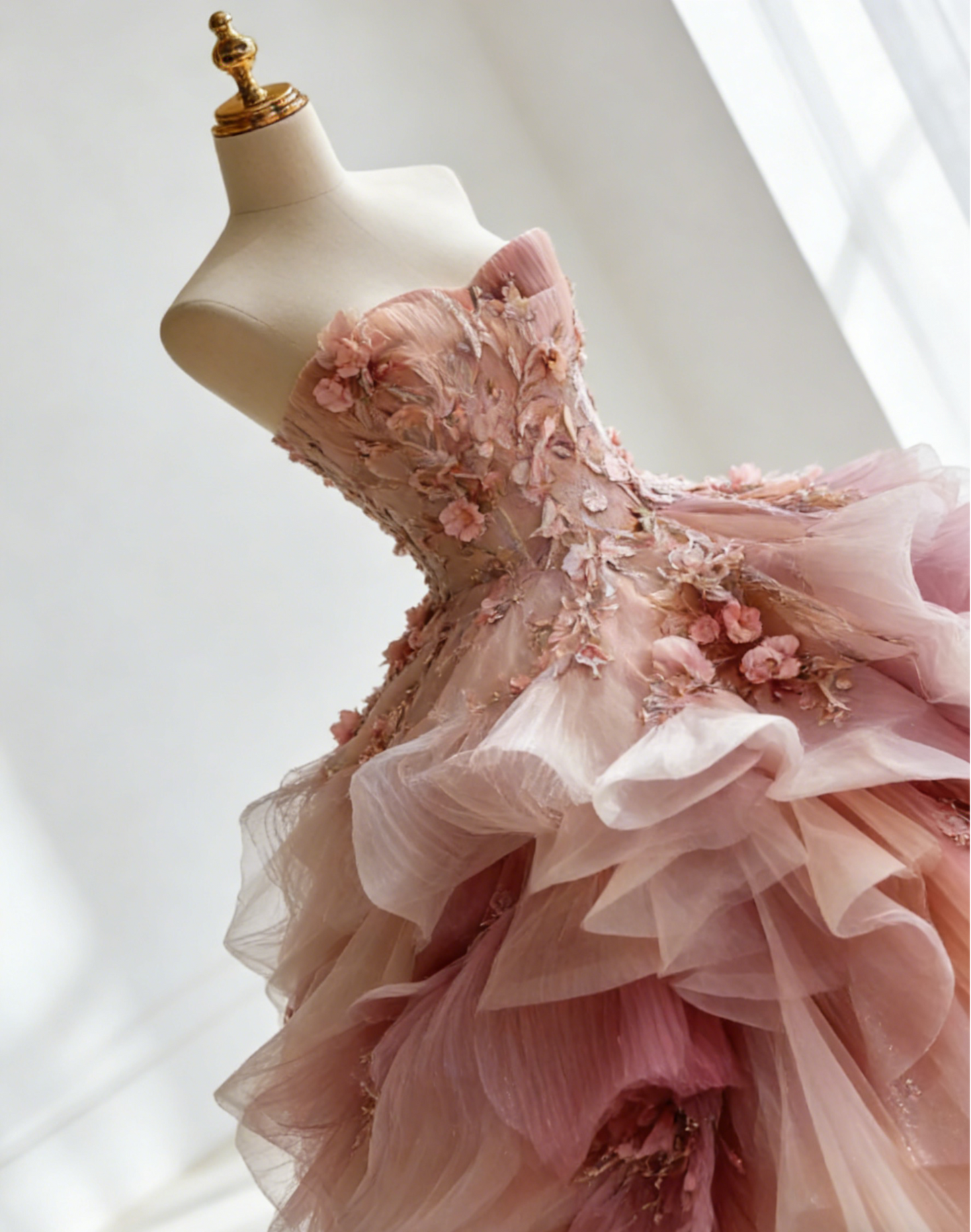 Gorgeous Pink Long Prom Dresses Strapless A-Line Evening Dresses Tulle Sleeveless Quinceanera Dresses ED06236