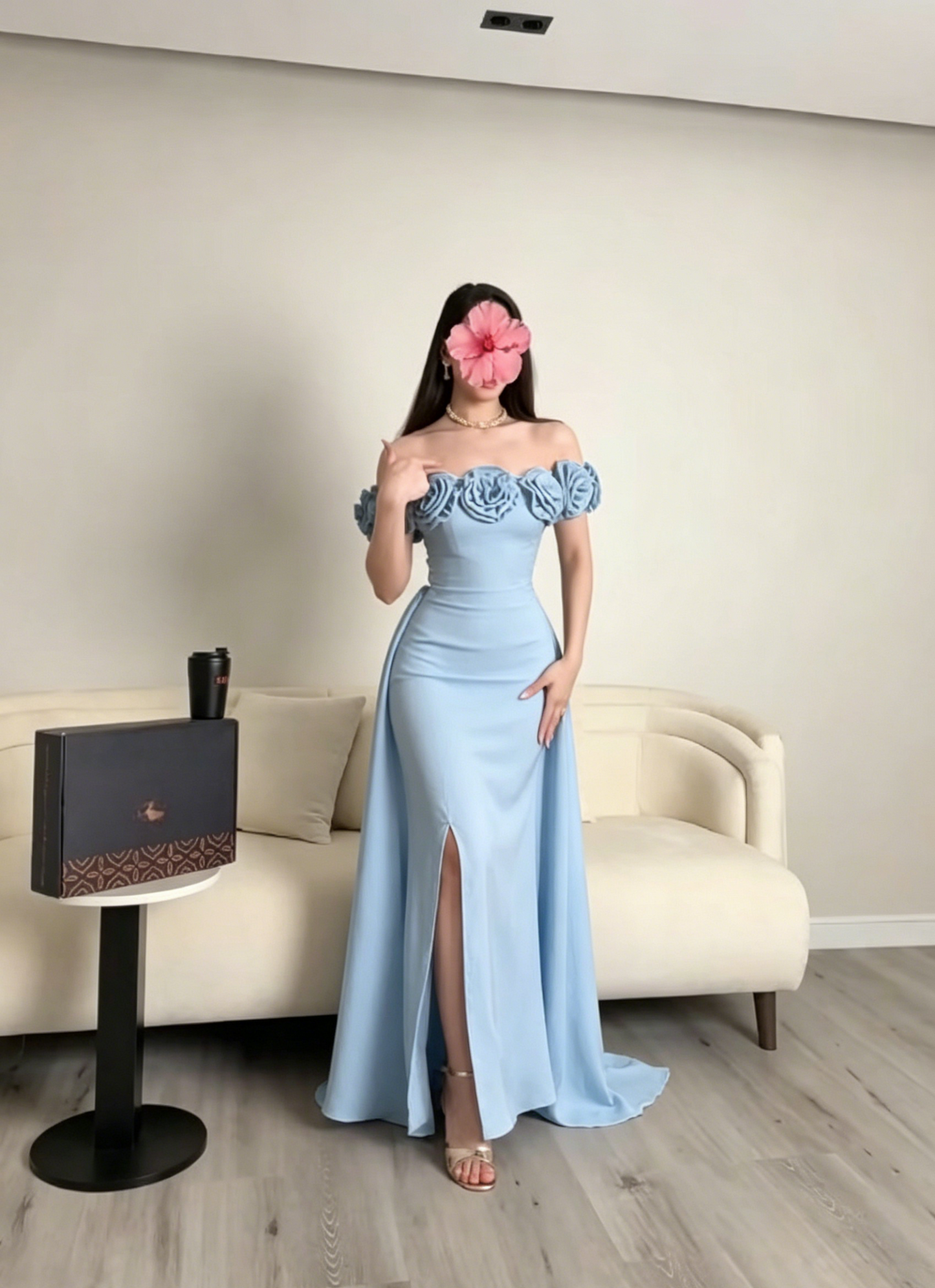 Elegant Brown Prom Dresses Satin Chiffon Sheath Long Evening Gowns Off-shoulder Birthday Dresses ED06255