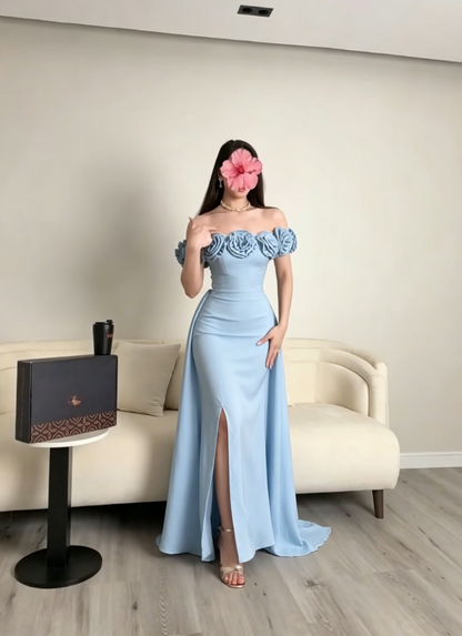 Elegant Brown Prom Dresses Satin Chiffon Sheath Long Evening Gowns Off-shoulder Birthday Dresses ED06255