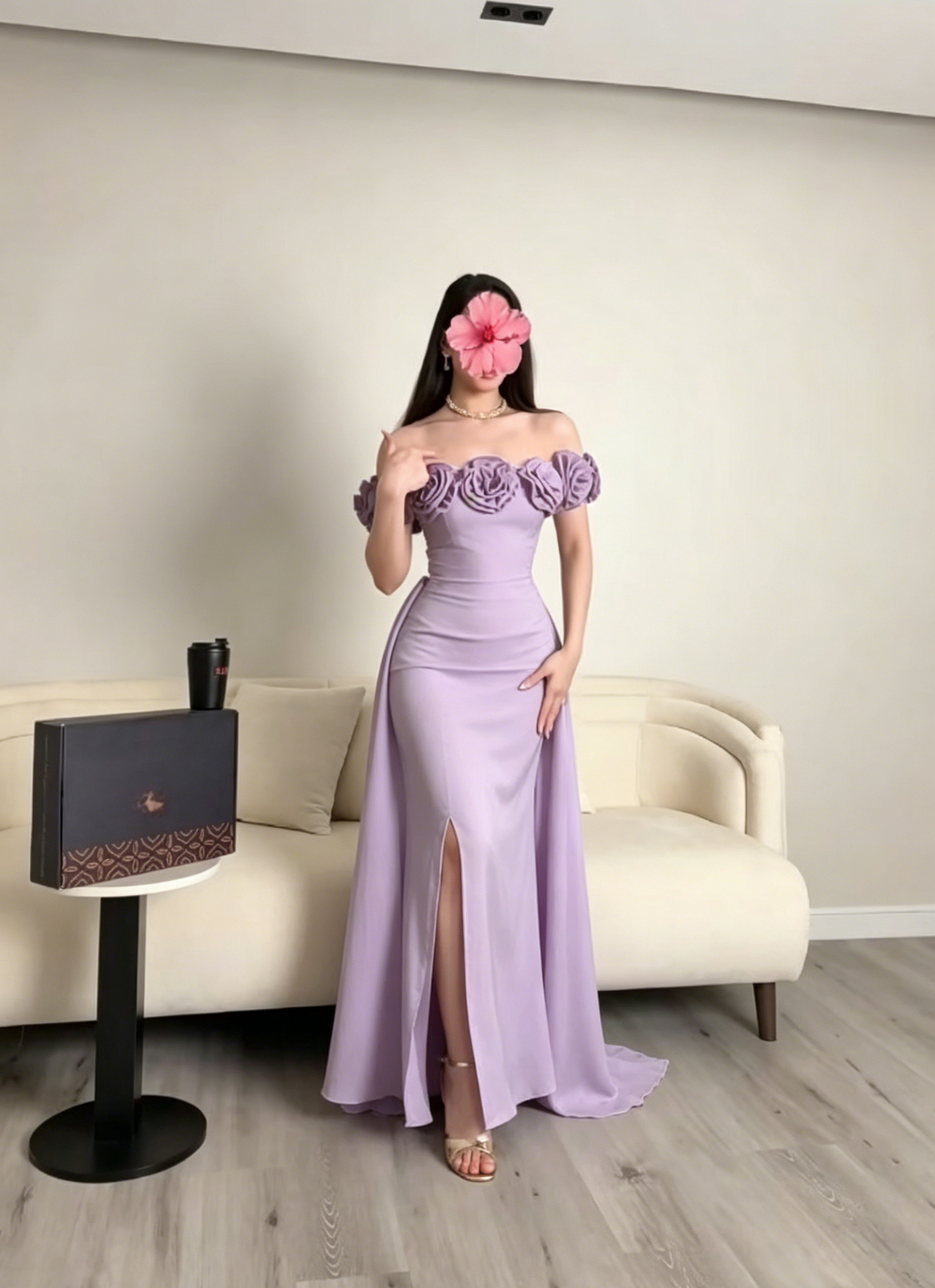 Elegant Brown Prom Dresses Satin Chiffon Sheath Long Evening Gowns Off-shoulder Birthday Dresses ED06255