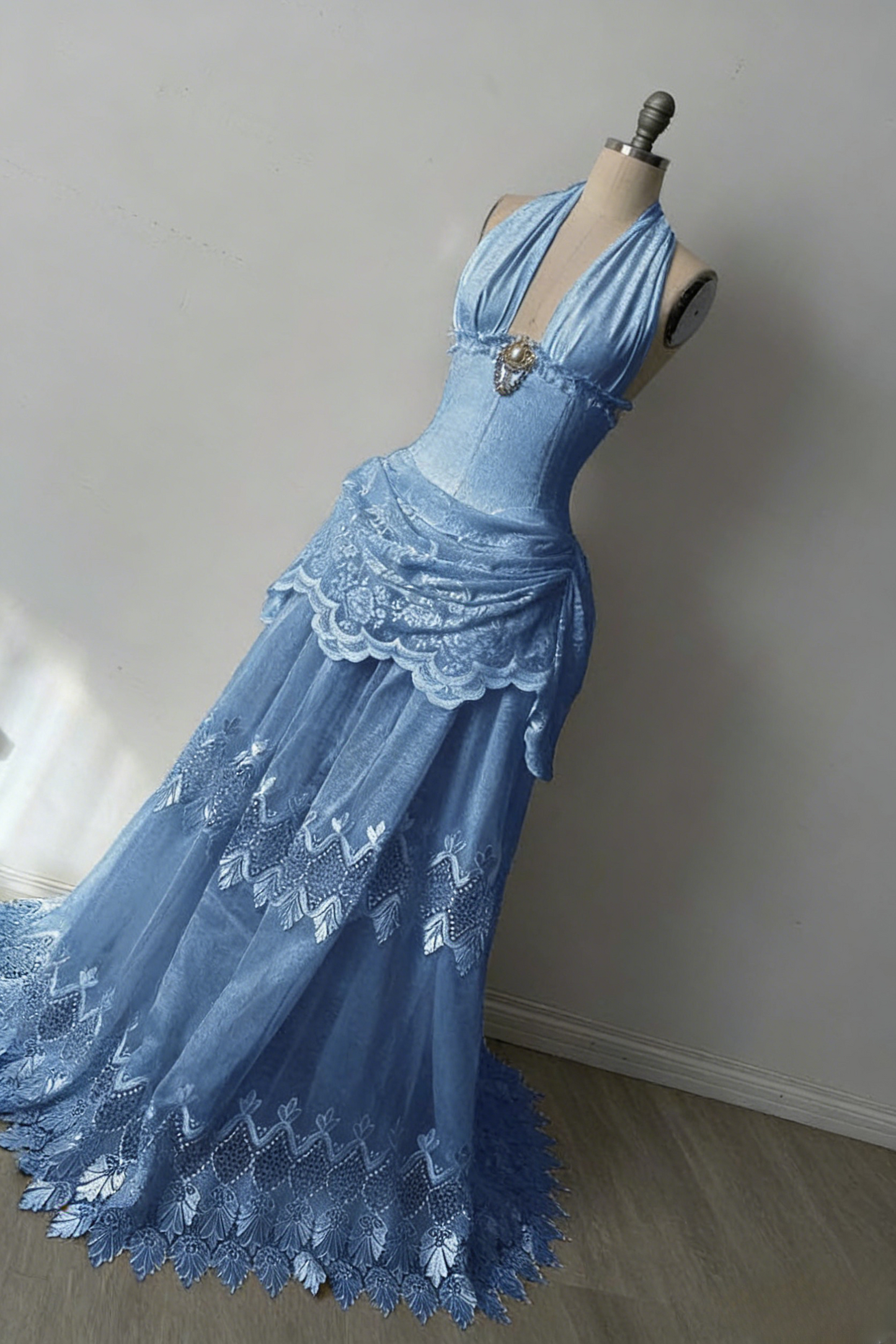 Robes d'anniversaire élégantes bleu dégradé, col en V, paillettes, mousseline, fourreau, robes de bal, robes de soirée ED04456