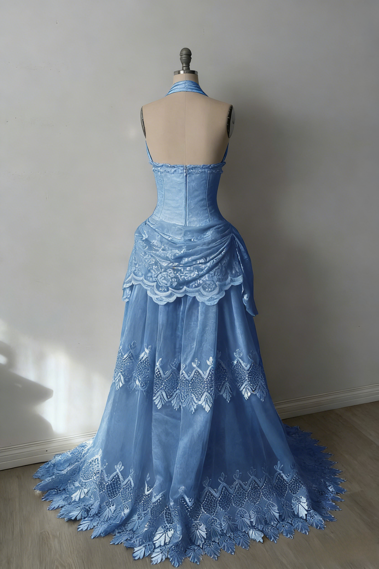 Robes d'anniversaire élégantes bleu dégradé, col en V, paillettes, mousseline, fourreau, robes de bal, robes de soirée ED04456