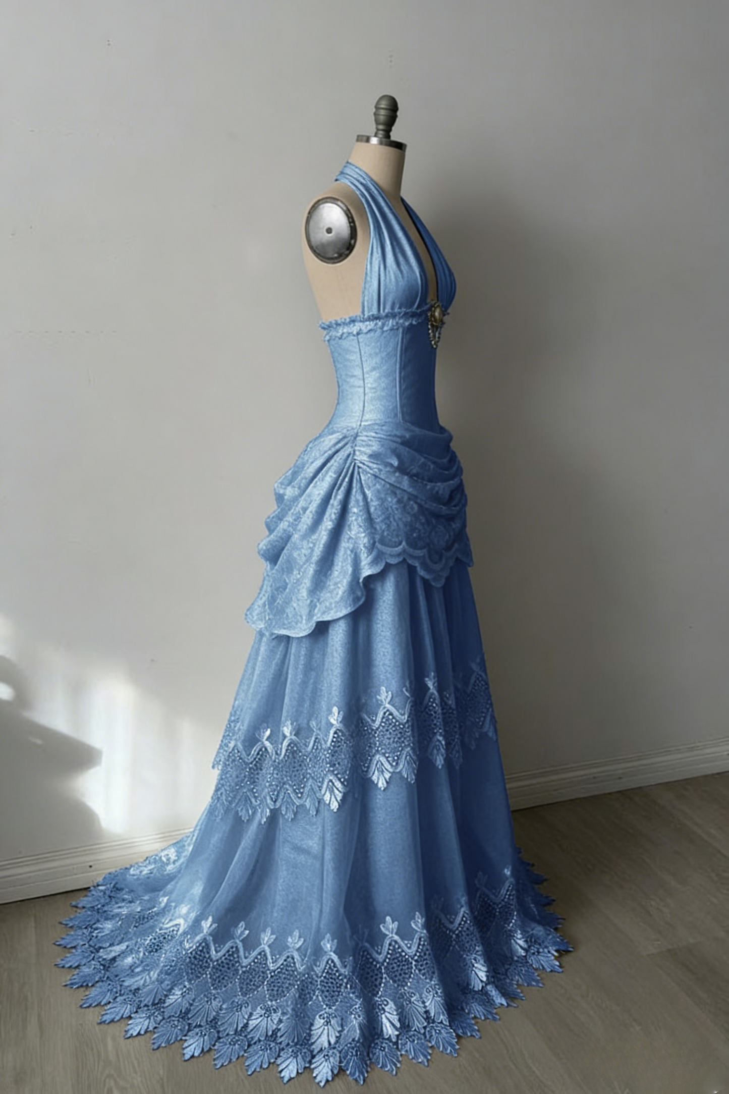 Robes d'anniversaire élégantes bleu dégradé, col en V, paillettes, mousseline, fourreau, robes de bal, robes de soirée ED04456