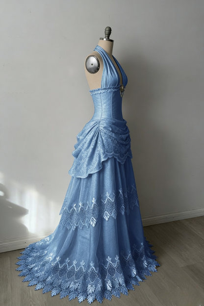 Robes d'anniversaire élégantes bleu dégradé, col en V, paillettes, mousseline, fourreau, robes de bal, robes de soirée ED04456