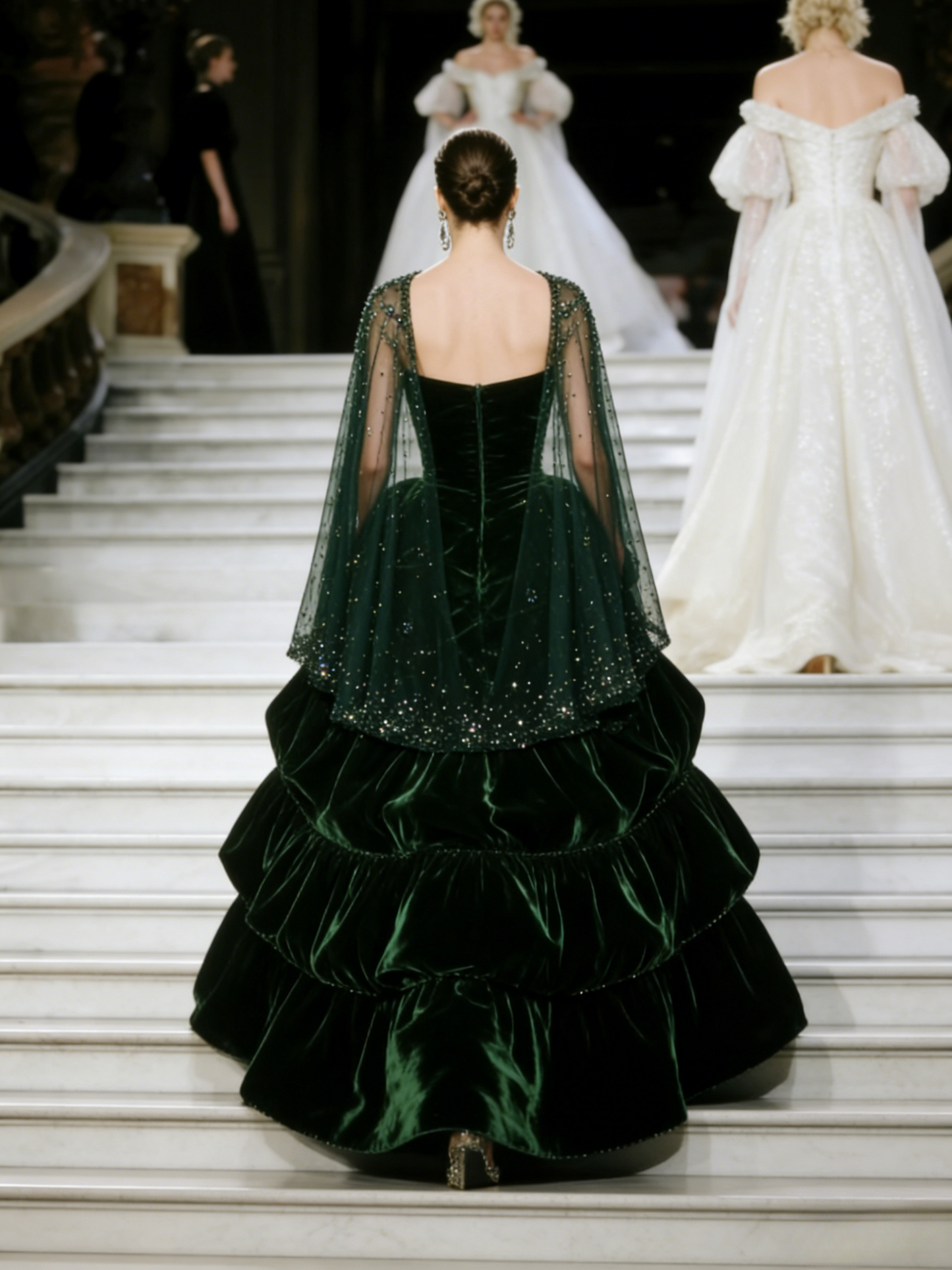Elegant A-Line Dark Green Long Prom Dress Velvet  Strapless Evening Dress Sleeveless Birthday Dress ED06343