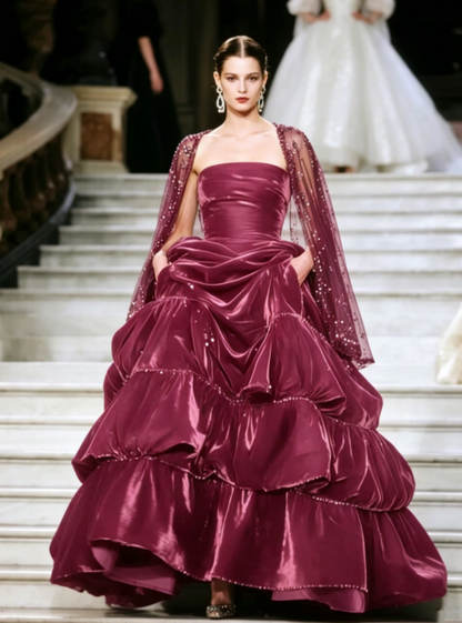 Elegant A-Line Dark Green Long Prom Dress Velvet  Strapless Evening Dress Sleeveless Birthday Dress ED06343