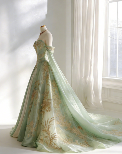 Gorgeous A-Line Green Long Prom Dress Applique Tulle Sweetheart Evening Dress Sweet 16 Dress   ED06381
