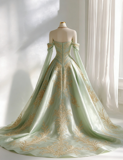 Gorgeous A-Line Green Long Prom Dress Applique Tulle Sweetheart Evening Dress Sweet 16 Dress   ED06381