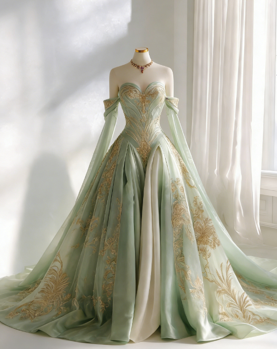 Gorgeous A-Line Green Long Prom Dress Applique Tulle Sweetheart Evening Dress Sweet 16 Dress   ED06381