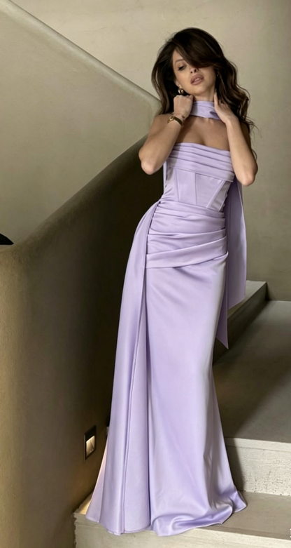 Gorgeous Sheath Blue Long Prom Dress Satin Strapless Evening Dress Sleeveless Birthday Dress ED06388