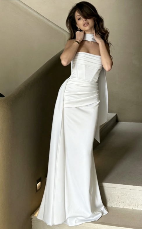 Gorgeous Sheath Blue Long Prom Dress Satin Strapless Evening Dress Sleeveless Birthday Dress ED06388