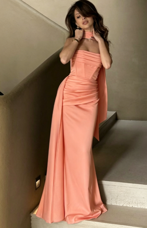 Gorgeous Sheath Blue Long Prom Dress Satin Strapless Evening Dress Sleeveless Birthday Dress ED06388