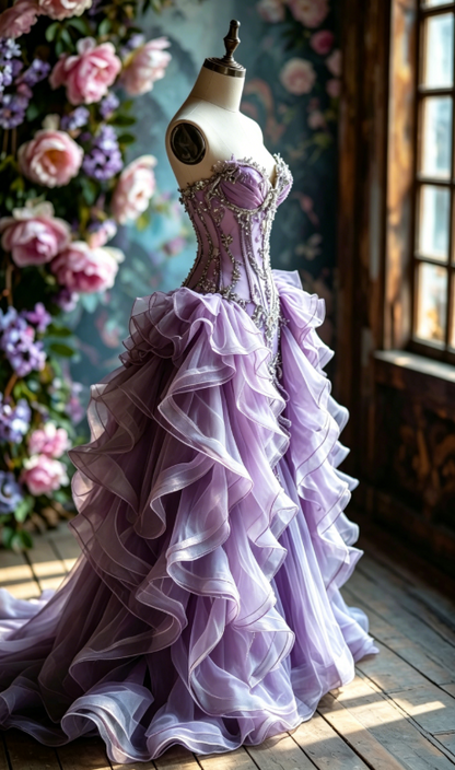 Gorgeous A-Line Purpie Long Prom Dress Beaded Tulle Sweetheart Evening Dress Sleeveless Sweet 16 Dress ED06428