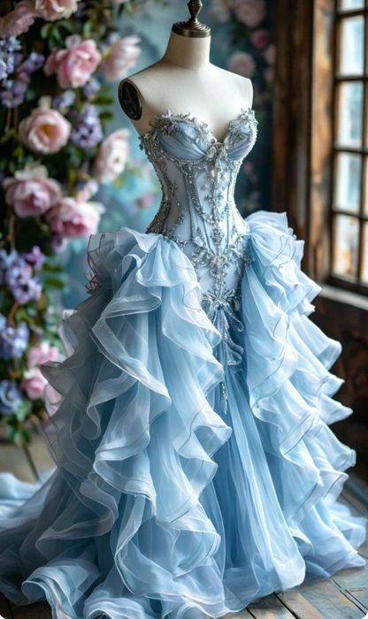 Gorgeous A-Line Purpie Long Prom Dress Beaded Tulle Sweetheart Evening Dress Sleeveless Sweet 16 Dress ED06428