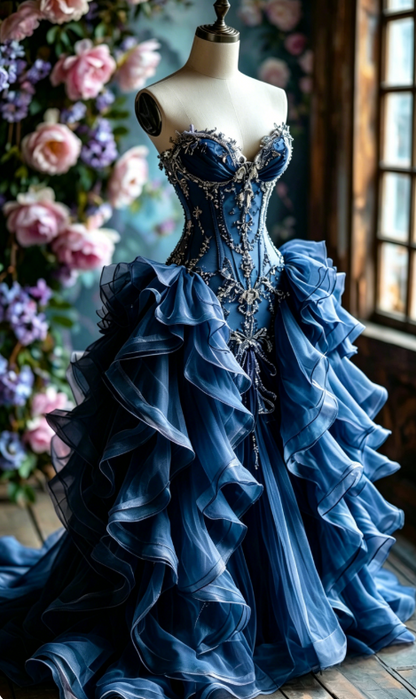 Gorgeous A-Line Purpie Long Prom Dress Beaded Tulle Sweetheart Evening Dress Sleeveless Sweet 16 Dress ED06428
