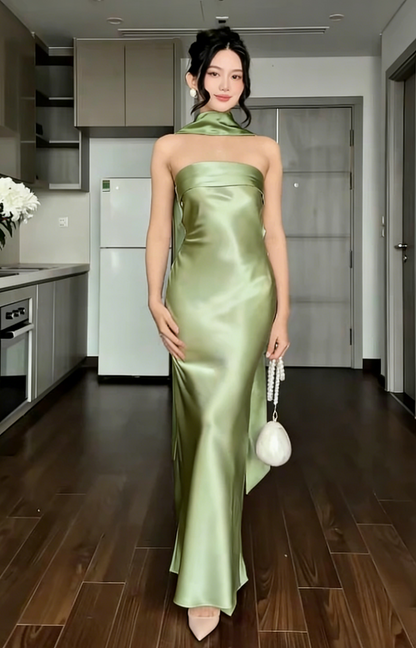 Chic Sheath Pink Long Prom Dress Satin Strapless Bridesmaid Dress ED06450
