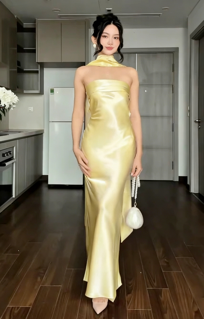 Chic Sheath Pink Long Prom Dress Satin Strapless Bridesmaid Dress ED06450