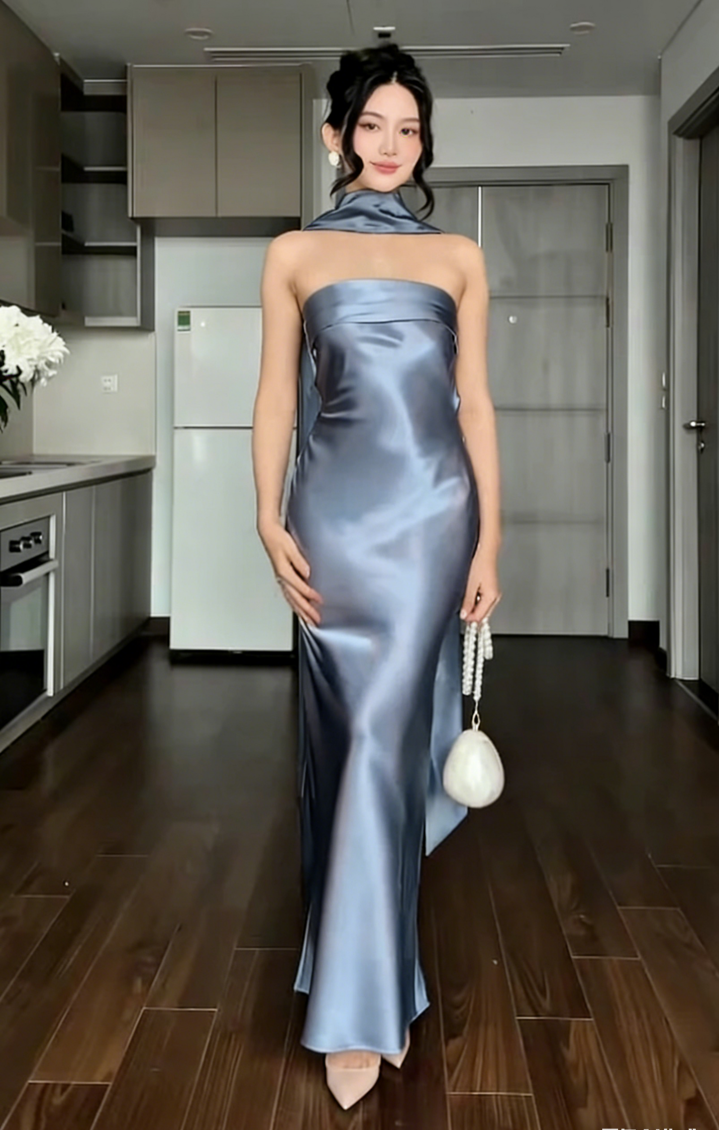 Chic Sheath Pink Long Prom Dress Satin Strapless Bridesmaid Dress ED06450