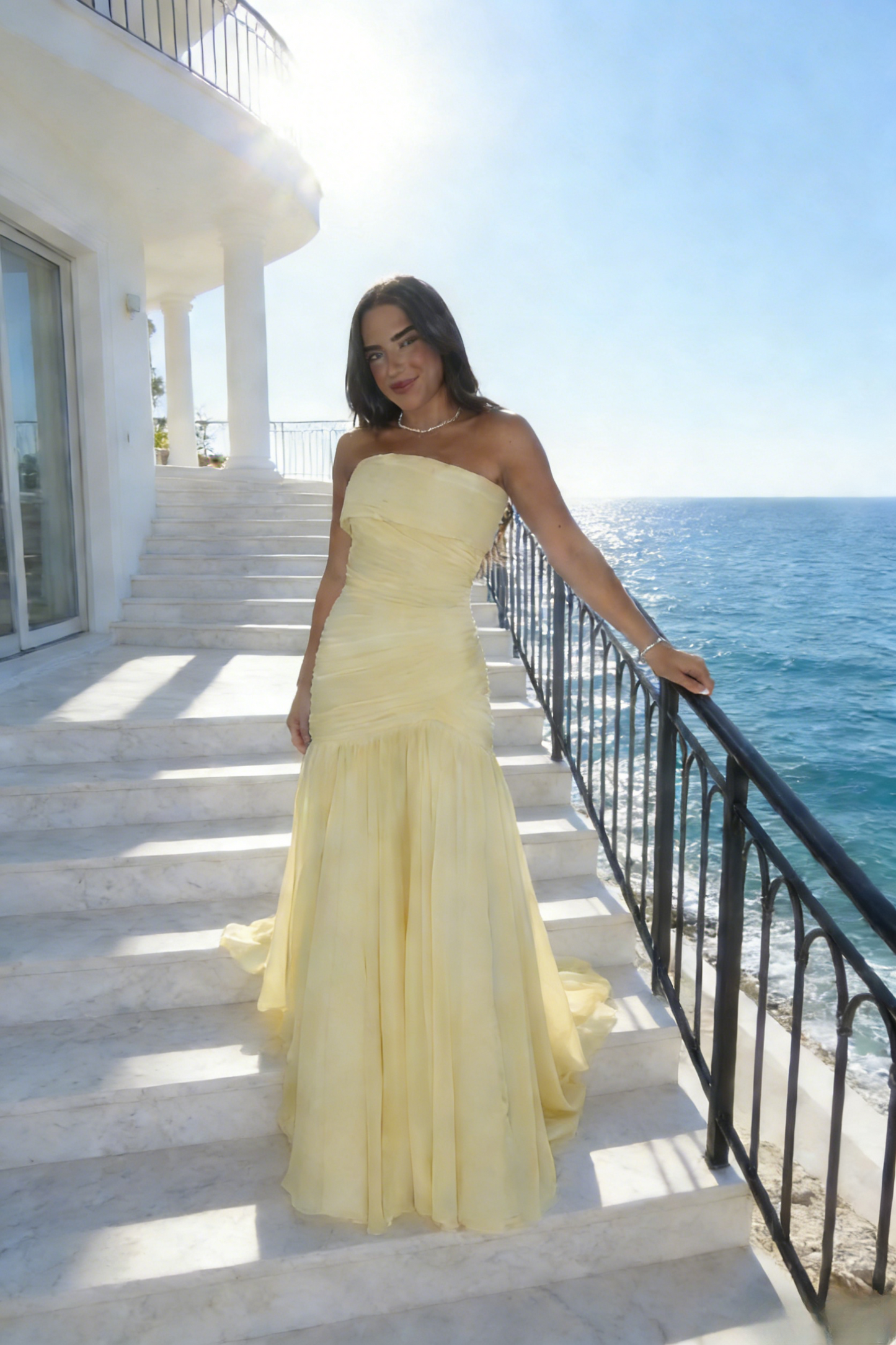 Gorgeous Sheath Blue Long Prom Dress Tulle Strapless Evening Dress Sleeveless Birthday Dress ED06455