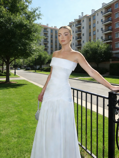 Gorgeous Sheath Blue Long Prom Dress Tulle Strapless Evening Dress Sleeveless Birthday Dress ED06455