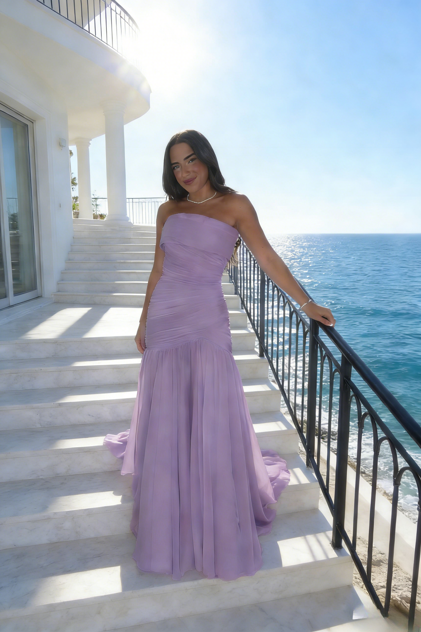 Gorgeous Sheath Blue Long Prom Dress Tulle Strapless Evening Dress Sleeveless Birthday Dress ED06455