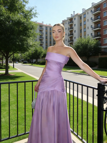 Gorgeous Sheath Blue Long Prom Dress Tulle Strapless Evening Dress Sleeveless Birthday Dress ED06455