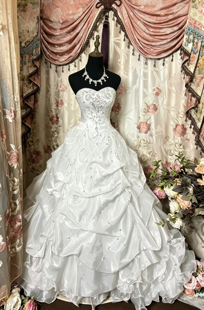 Gorgeous Red Long Prom Dresses Strapless A-Line Evening Dress Beaded Satin Sleeveless Formal Dress ED06536