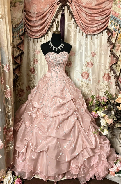 Gorgeous Red Long Prom Dresses Strapless A-Line Evening Dress Beaded Satin Sleeveless Formal Dress ED06536