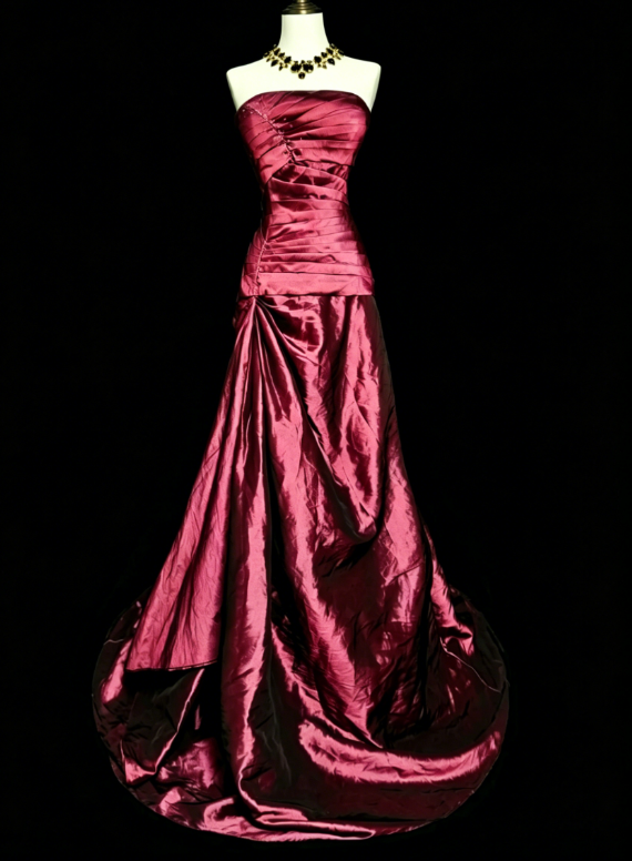 Chic Purple Long Prom Dress Satin Strapless Sheath Evening Dress Sleeveless Birthday Dress ED06592